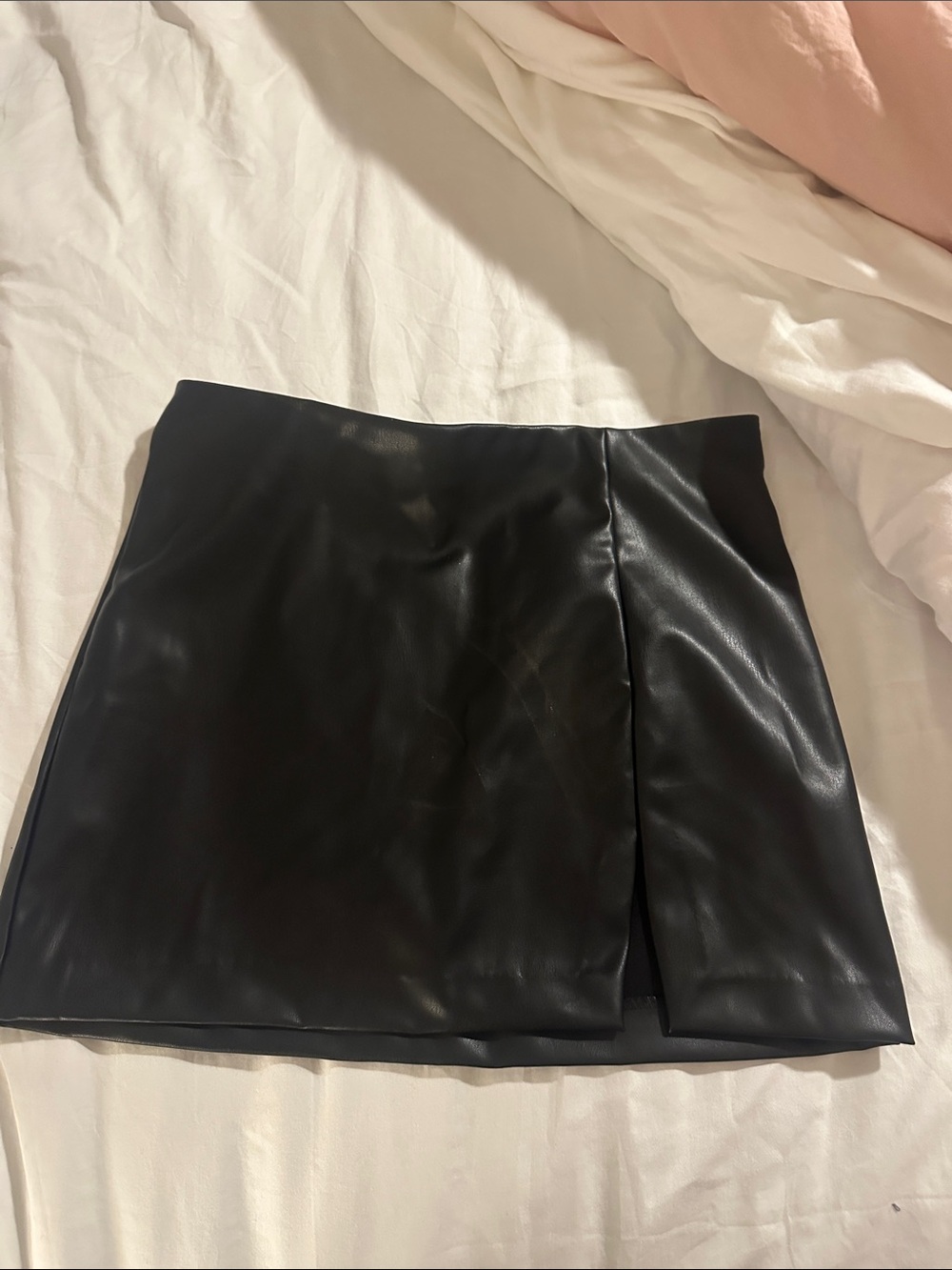 H&M Black Faux Leather Mini Skirt with Side Slit